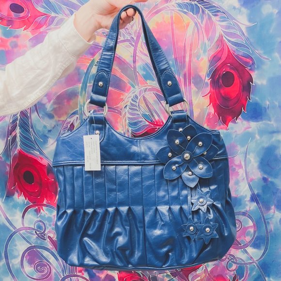Mitzi Brand || Boho Floral Pleated Whimsical Luxury Tote Fashion Handbag Purse - Picture 1 of 11